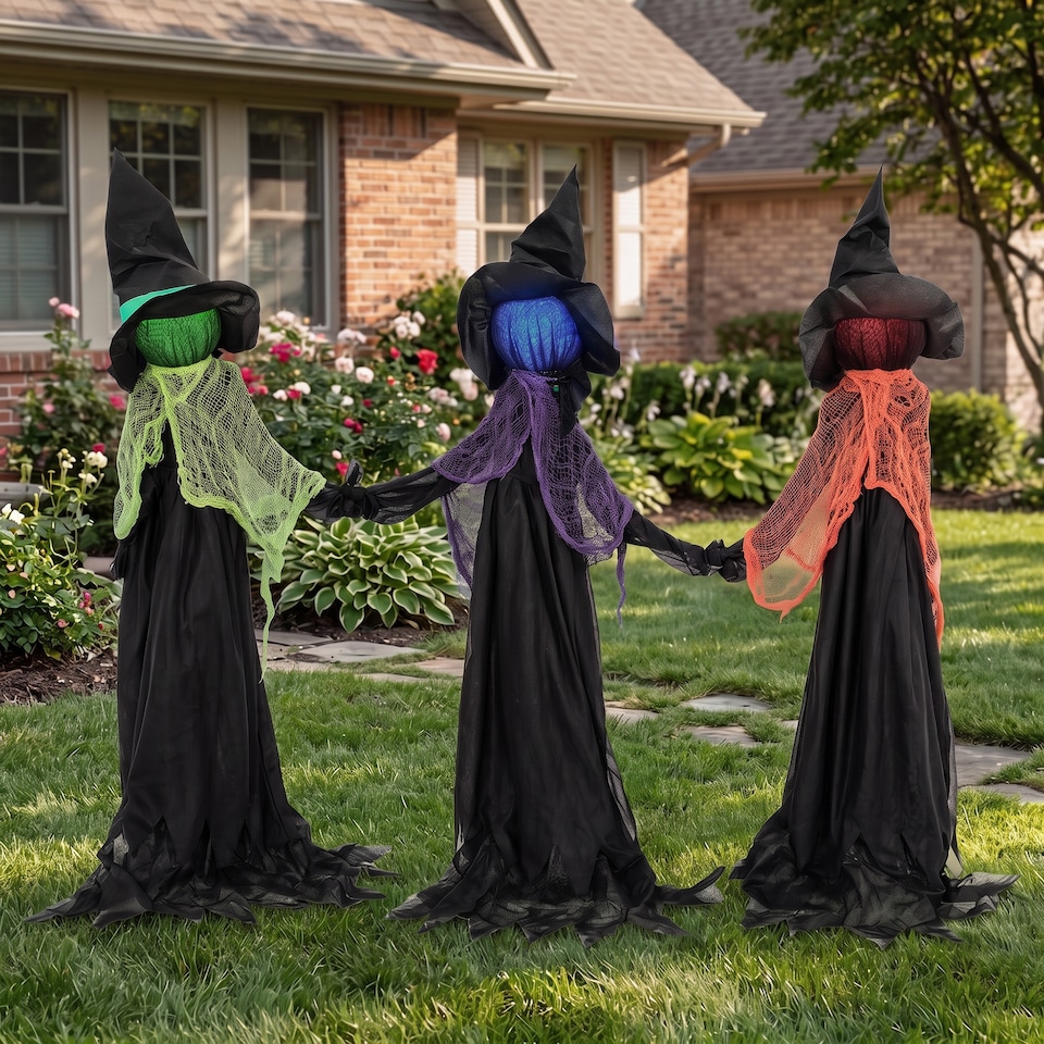 image 1 of HOMCOM 48" Witches Holding Hands Halloween Decoration Light Up Animated Prop