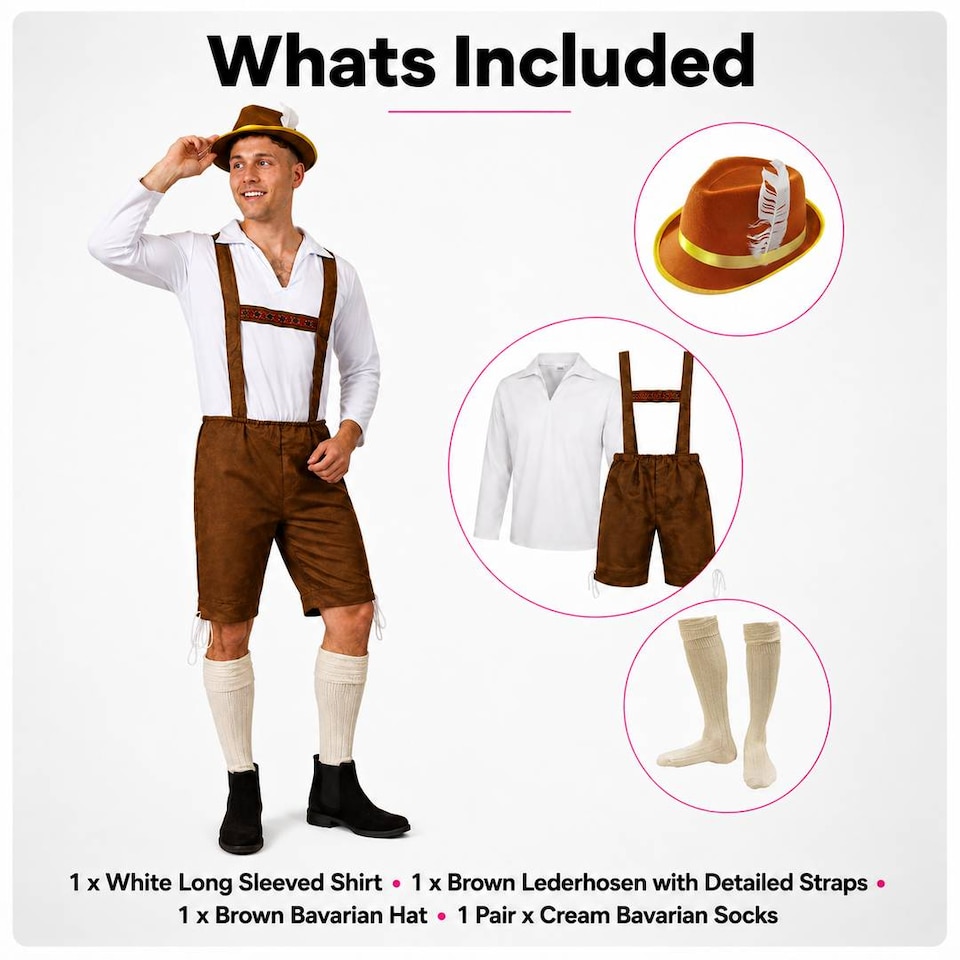 image 1 of Mens Brown Bavarian Oktoberfest Costume Set with Hat and Socks
