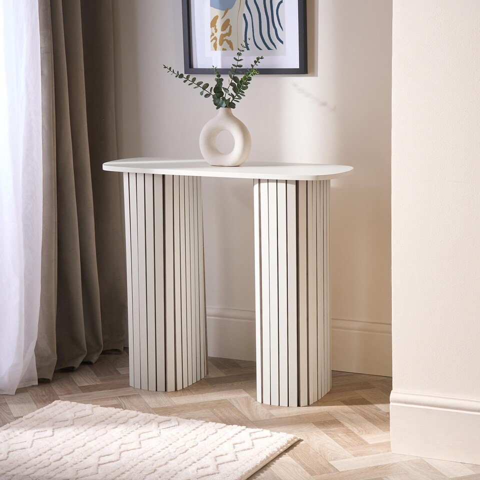 image 1 of OHS Madison Console Table Ribbed Engineered Wood Entryway Display Desk | Cream | Cream