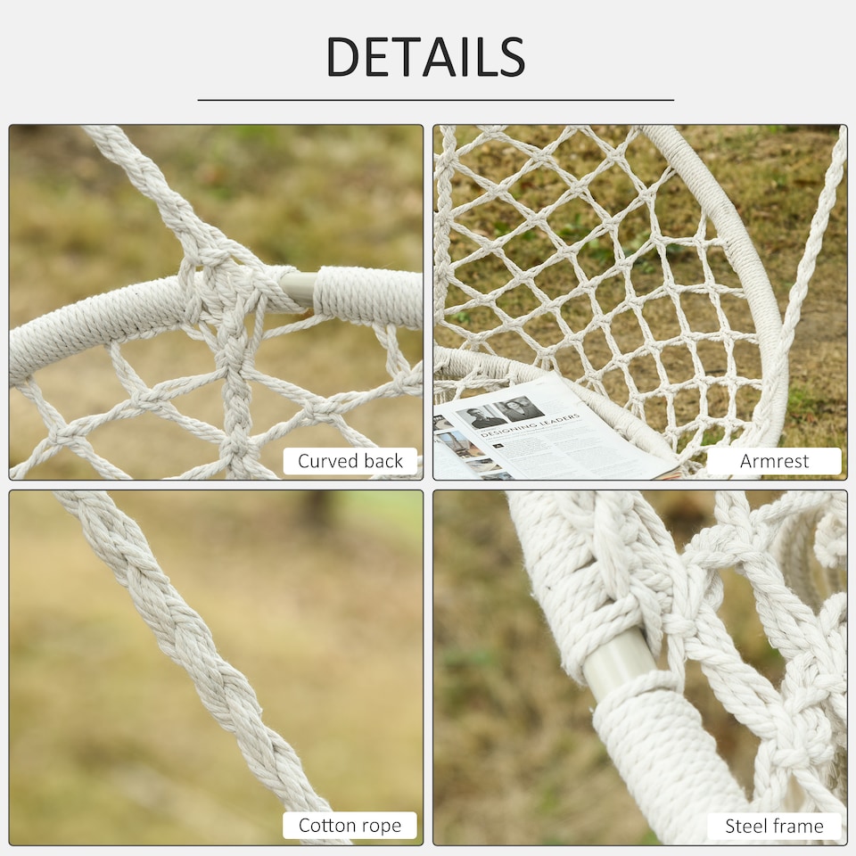 image 1 of Outsunny Hanging Hammock Chair Macrame Seat for Patio Garden Yard Cream White | Cream
