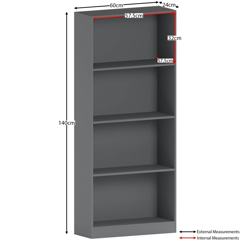 image 1 of Vida Designs Cambridge 4 Tier Large Bookcase Display Storage, Grey