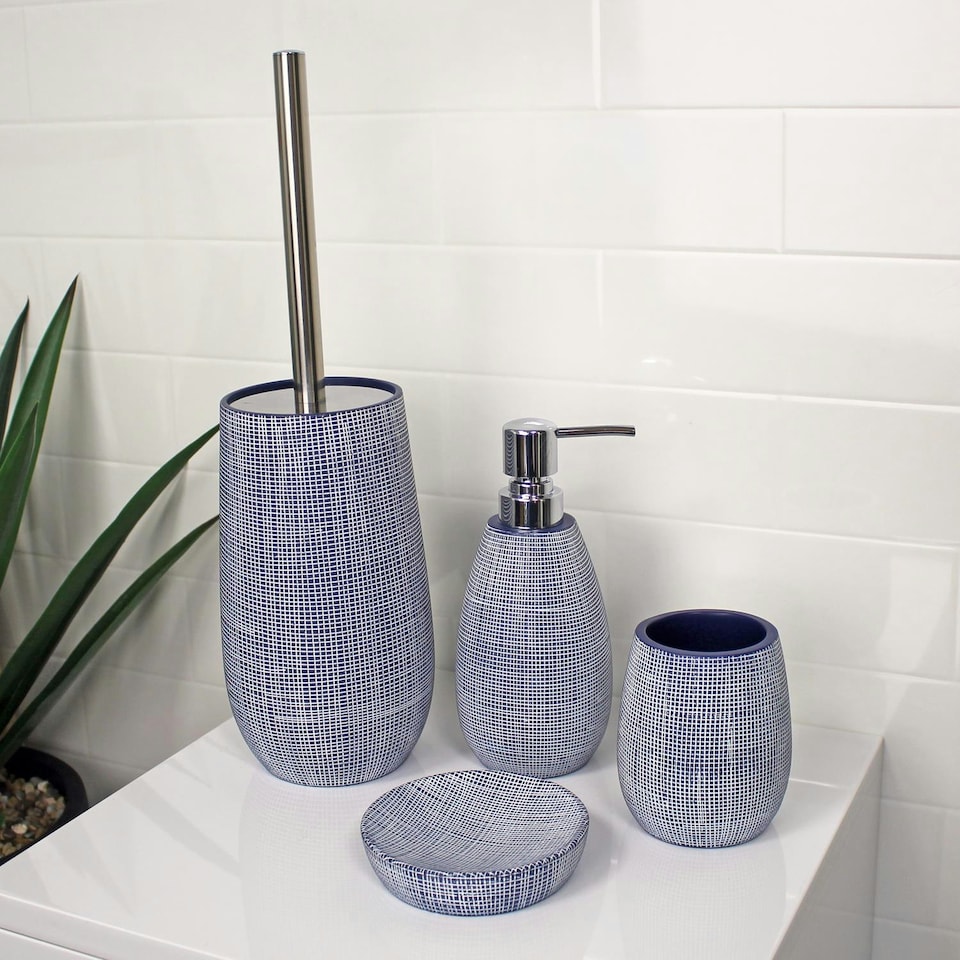 image 1 of Showerdrape Denim Blue 4 Piece Bathroom Accessory Set