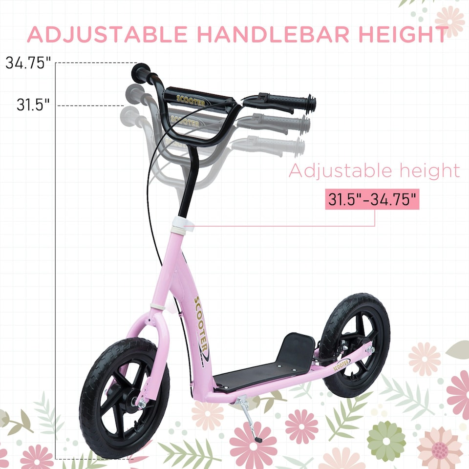 image 1 of HOMCOM Push Scooter, Teen Kids Scooter with 12" EVA Tyres, Pink