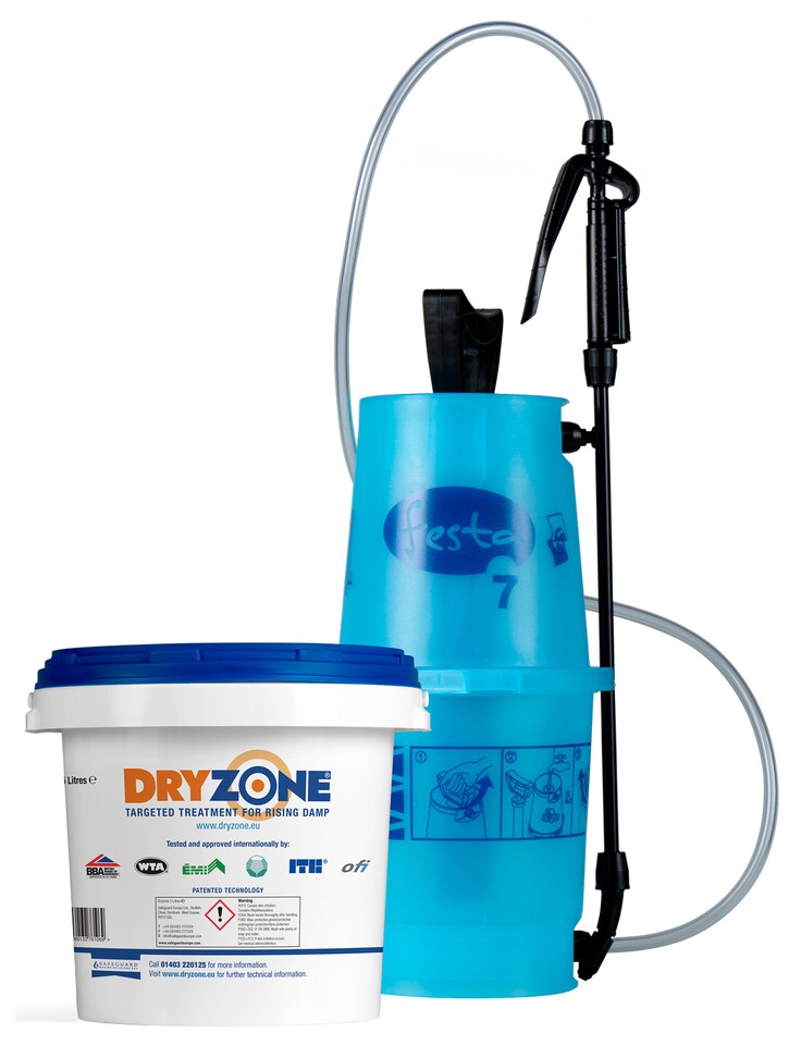 image 1 of Dryzone Damp Proofing Injection Cream DPC 5 Litres and Dryzone Pump