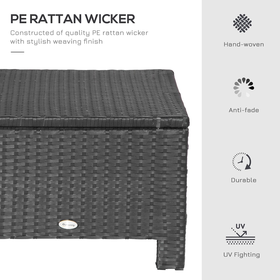 image 1 of Outsunny Rattan Footstool Wicker Ottoman with Padded Seat for Backyard