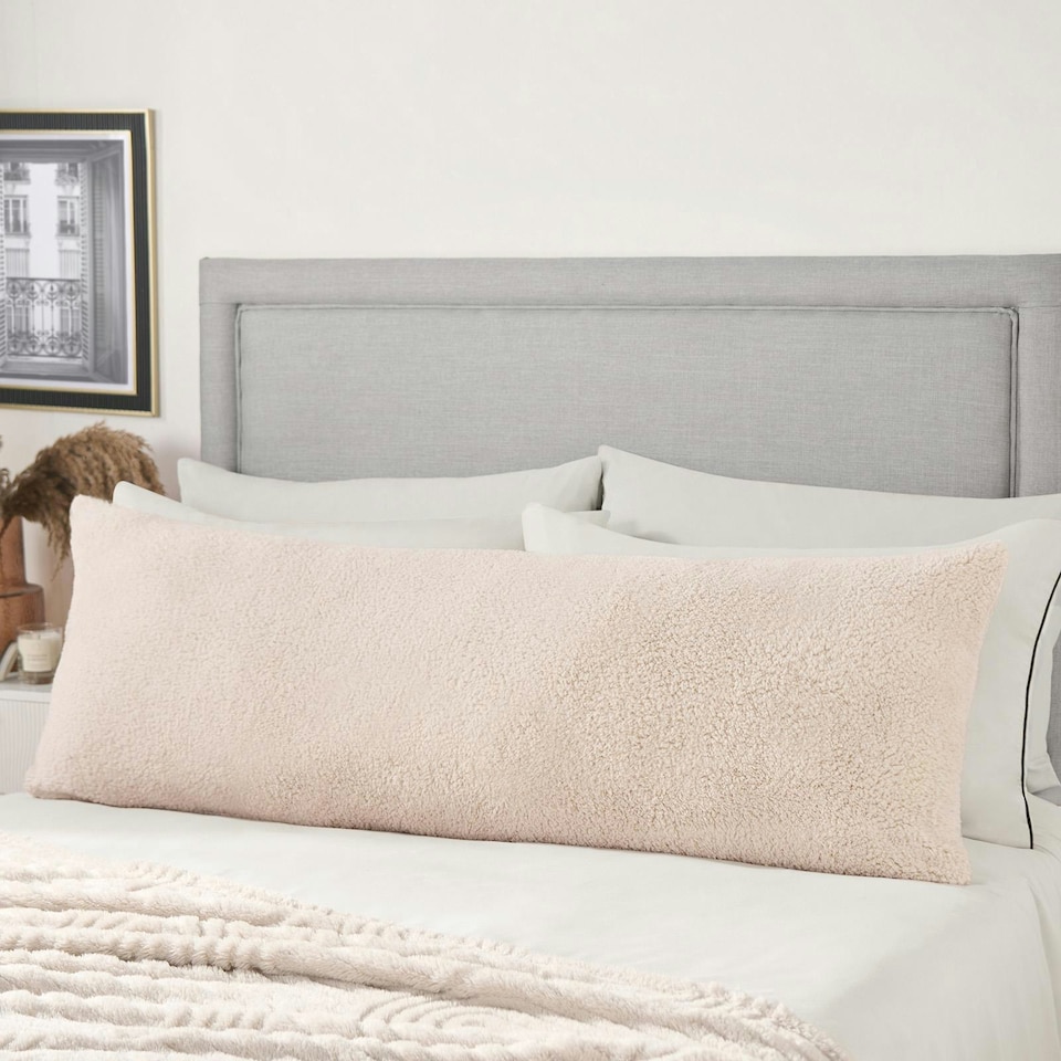 image 1 of OHS Teddy Fleece Long Bolster Pregnancy Body Support Cushion, 40x137cm - Natural