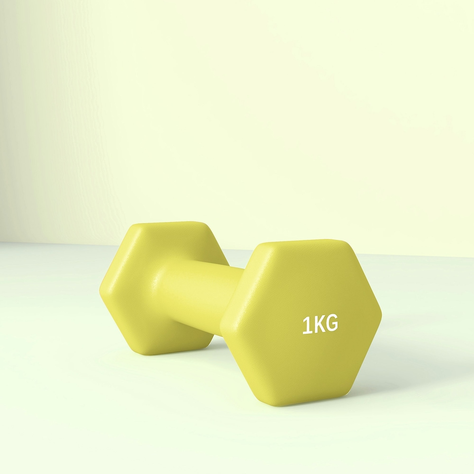 image 1 of SPORTNOW Set of 2 Hexagonal Dumbbells Weights Pair, 2 x 1kg, Yellow