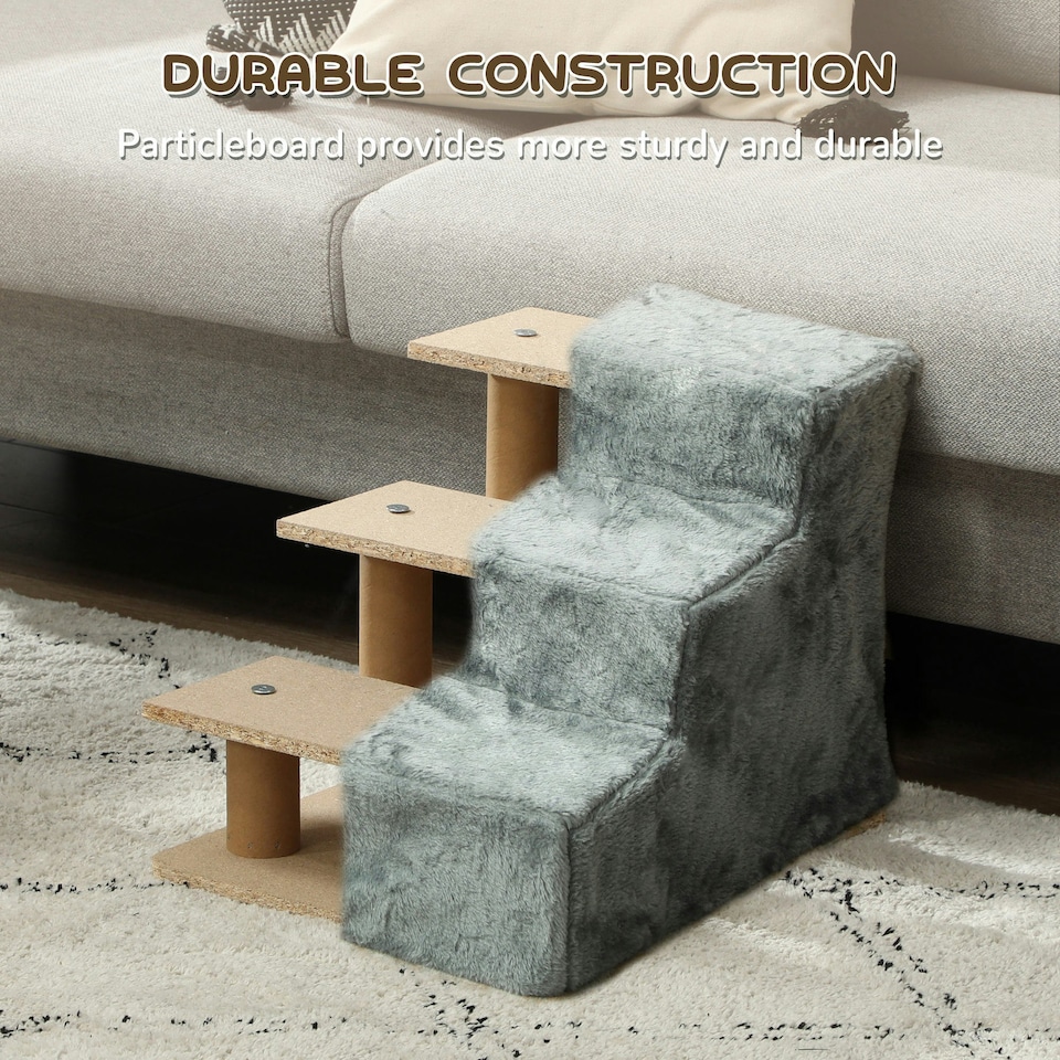 image 1 of PawHut Three-Step Portable Dog Stairs with Washable Plush Cover, for Small Pets