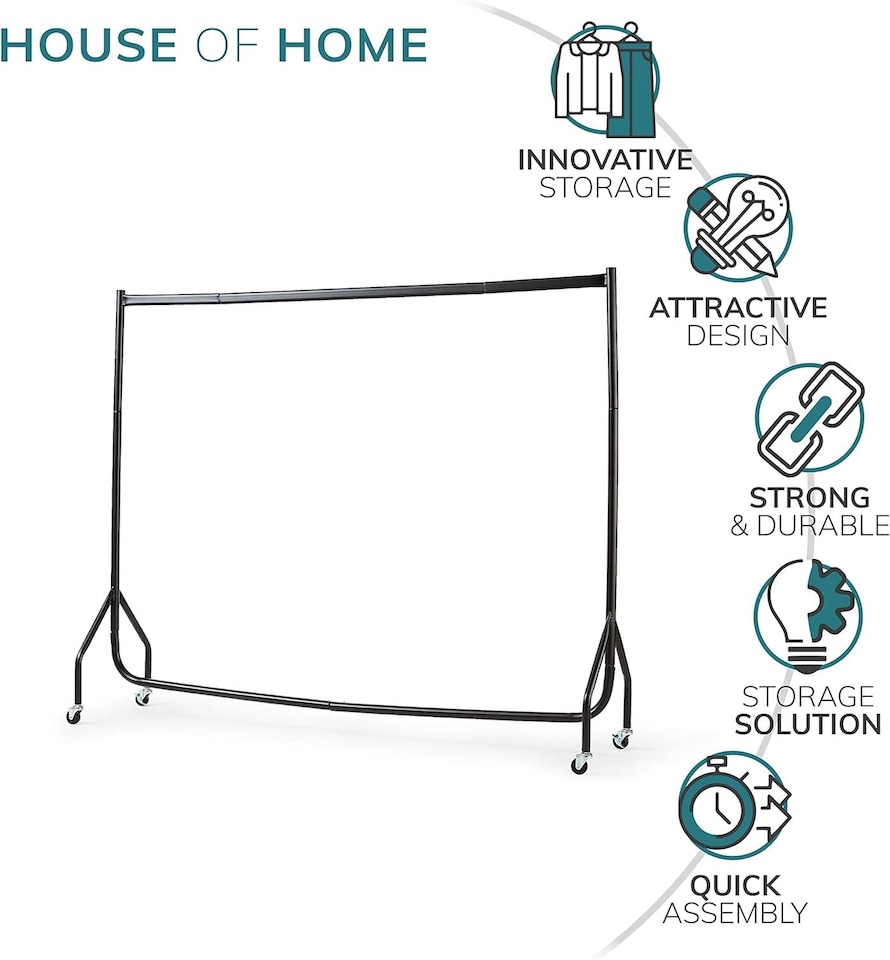 image 1 of House of Home Heavy Duty Clothes Rail Home Shop Garment Hanging Display Stand Rack 6ft | Black