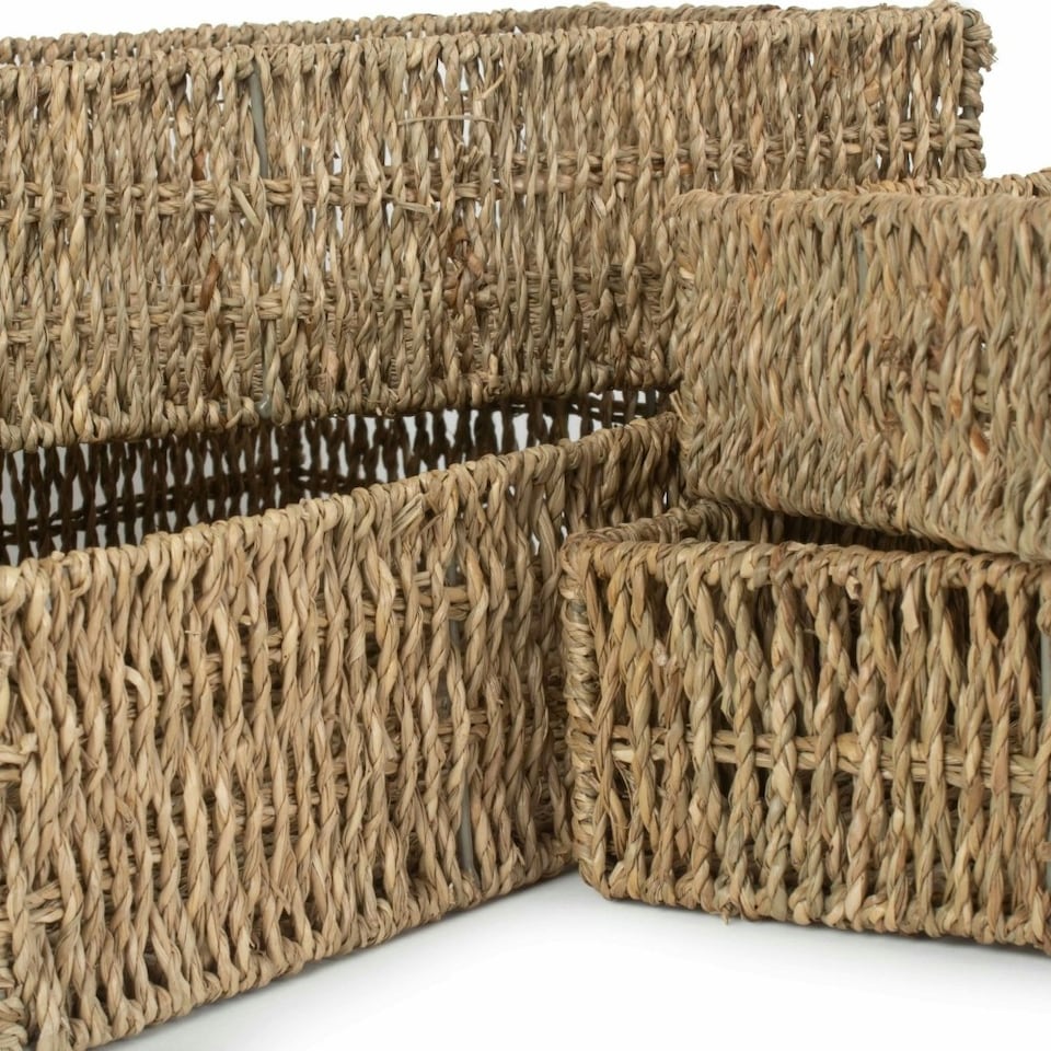 image 1 of Set of 4 Rectangular Seagrass Tray Brown | Brown