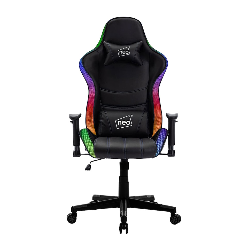 image 1 of Neo Black Leather Gaming Chair with LED Lights