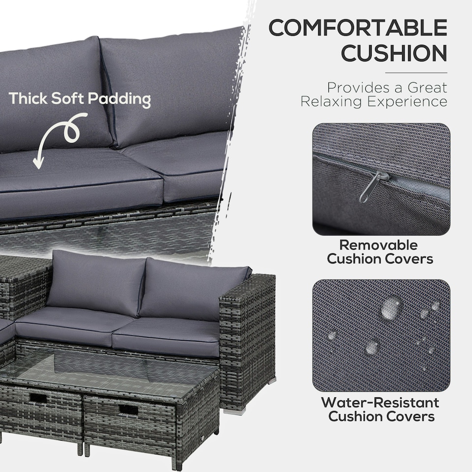 image 1 of Outsunny 4Pcs Patio Rattan Sofa Garden Furniture Set Table w/ Cushions Grey