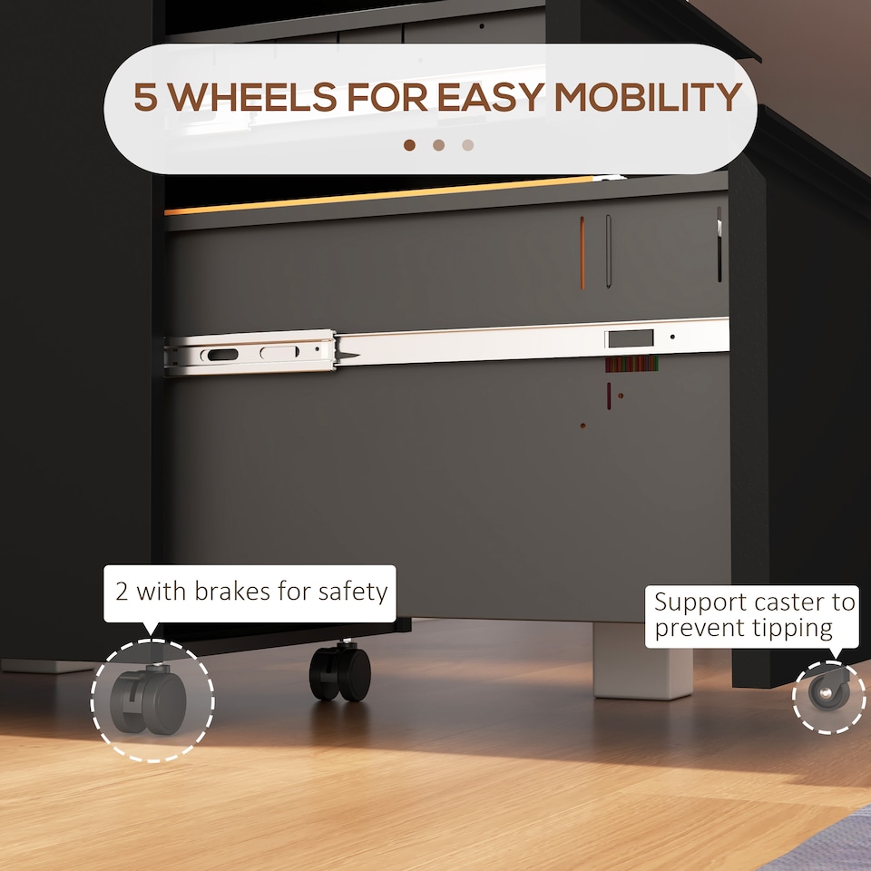 image 1 of Vinsetto 3-Drawer Filing Cabinet with Lock, Mobile Steel File Cabinet for A4, Legal and Letter Size, Under Desk Drawers with Pre-Assembled Body for Home Office, 37 x 43.5 x 60 cm, Black