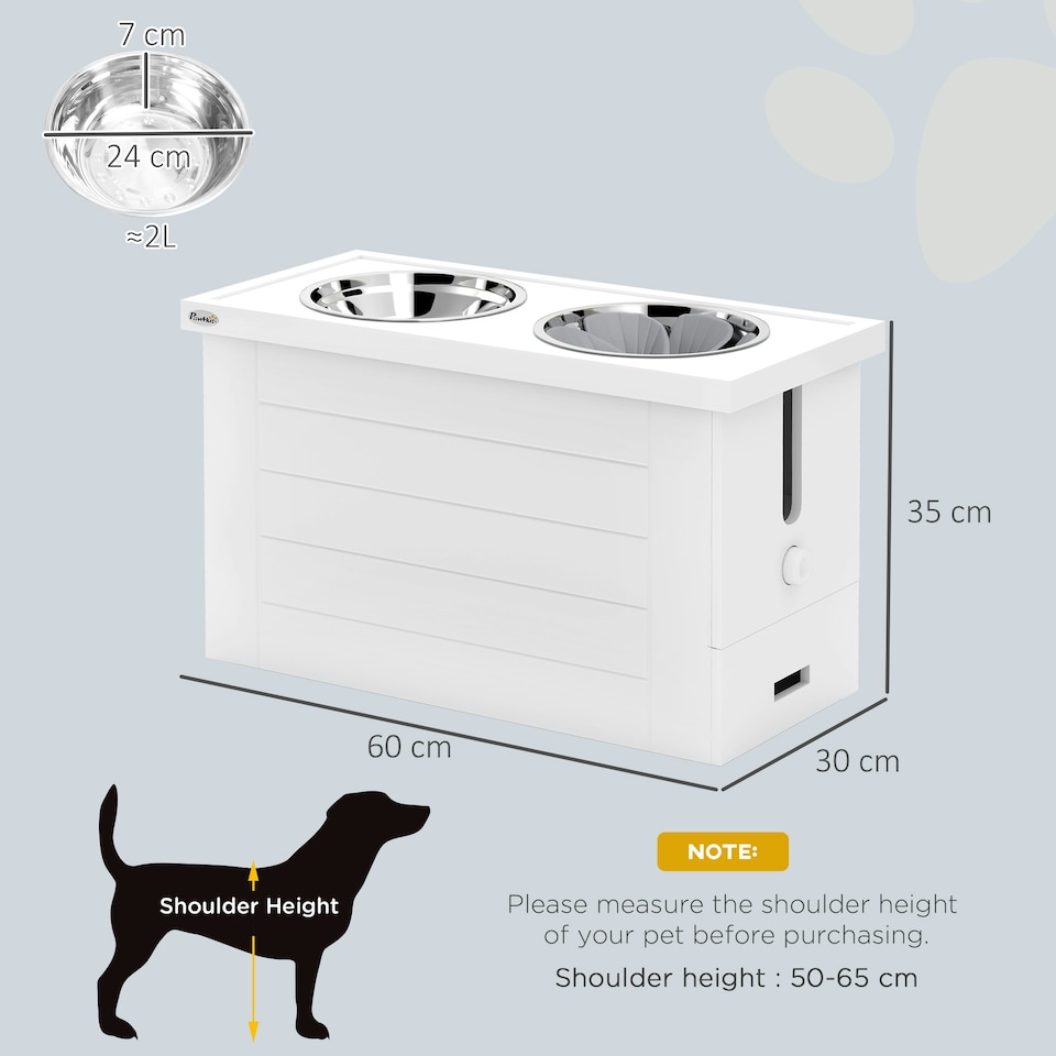 image 1 of PawHut Raised Dog Bowls with Slow Feeder Mat & Semi-Auto Dispenser Function White