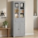 image 2 of HOMCOM Kitchen Cupboard Storage Cabinet Adjustable Shelves, Glass Door, Grey