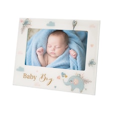 Baby Boy Baby Picture Frame with Duck Egg Blue Elephant and Hearts