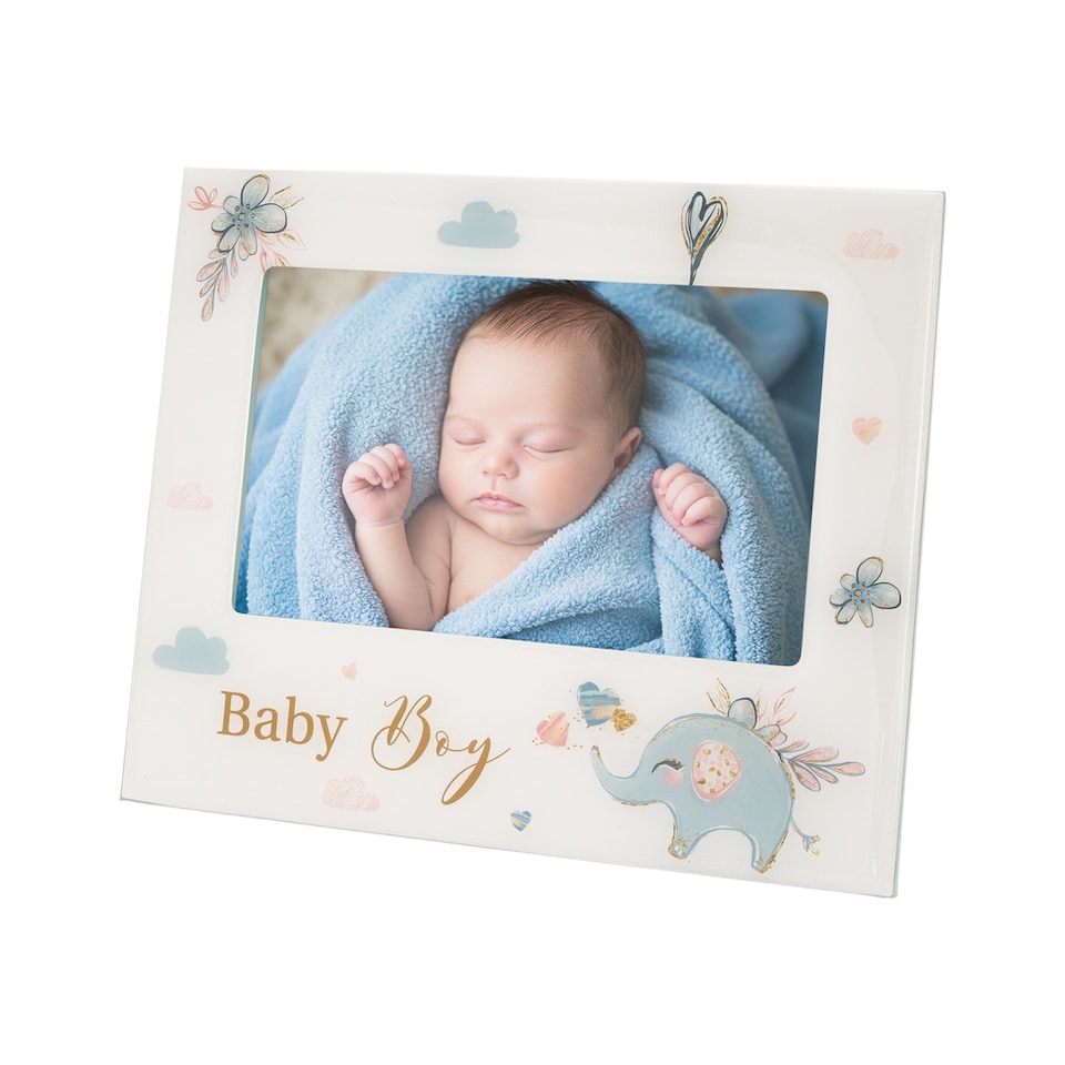 image 1 of Baby Boy Baby Picture Frame with Duck Egg Blue Elephant and Hearts