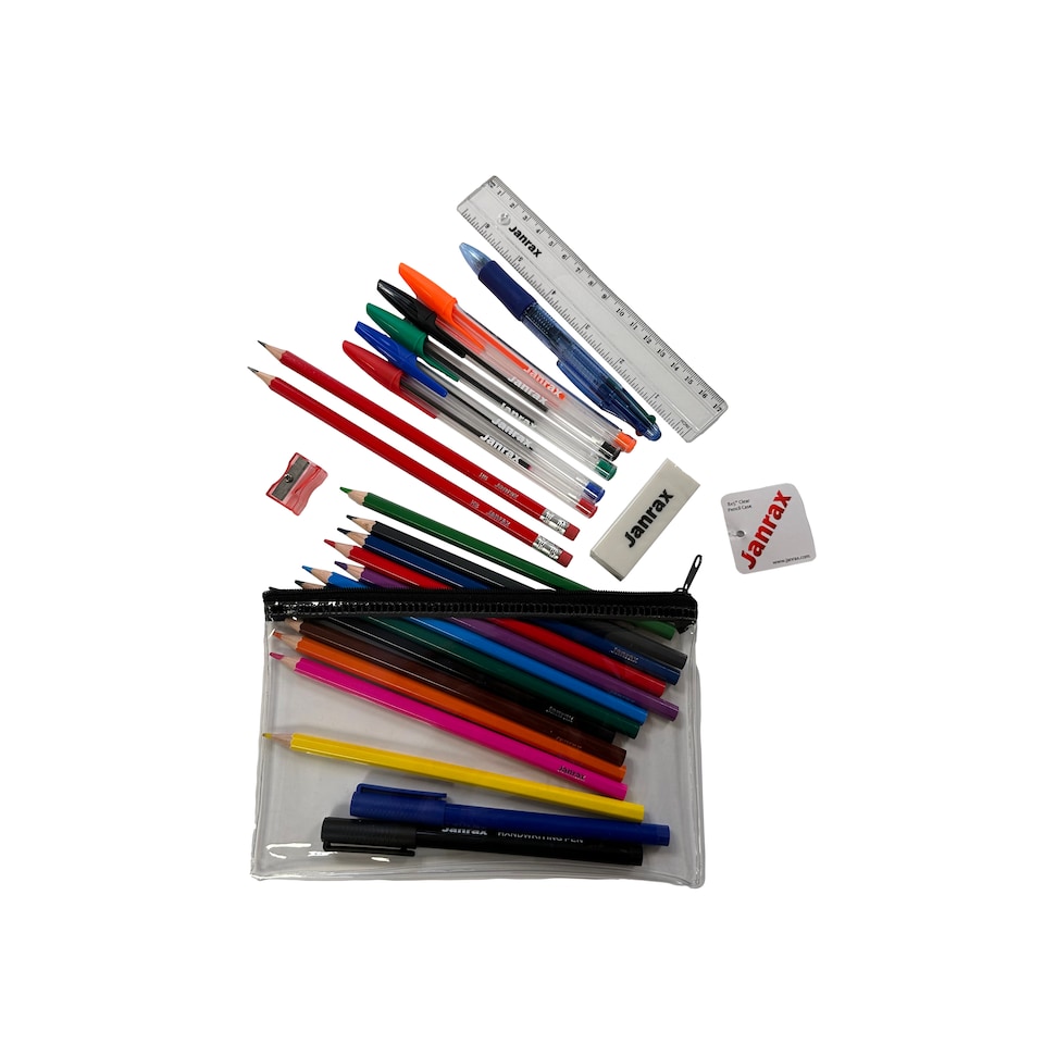 image 1 of Stationery Filled Black Zip 8x5" Pencil Case with Colouring Pencils