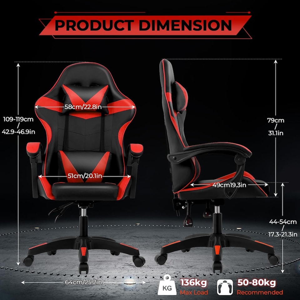 image 1 of Ergonomic Gaming Chair | Red | Red