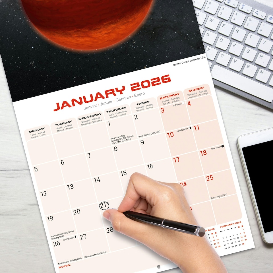 image 1 of Space 2026 Calendar | Square Wall Calendar | Space Gift | Plastic Free Packaging | by Avonside Publishing