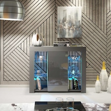 Display Cabinet Bookcase Sideboard Storage Cabinet Cupboard Grey High Gloss LED 97.5cm
