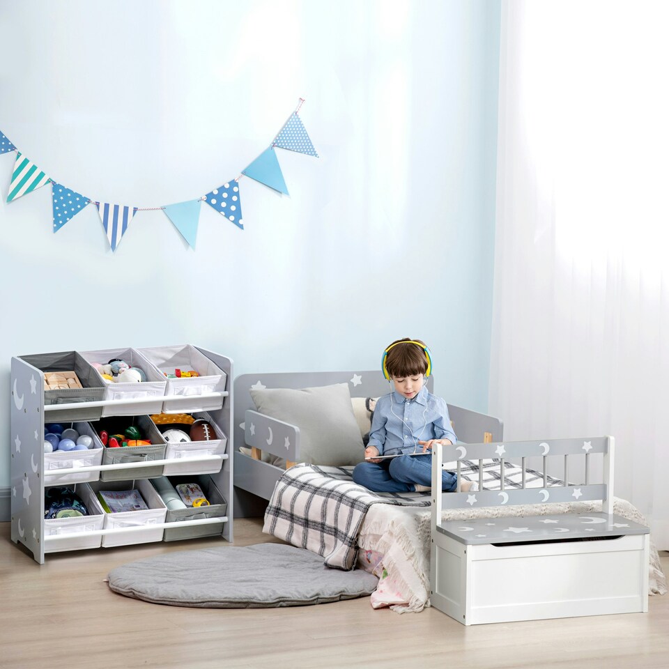 image 1 of ZONEKIZ Storage Unit w/ 9 Removable Storage Baskets for Nursery Playroom - Grey Grey