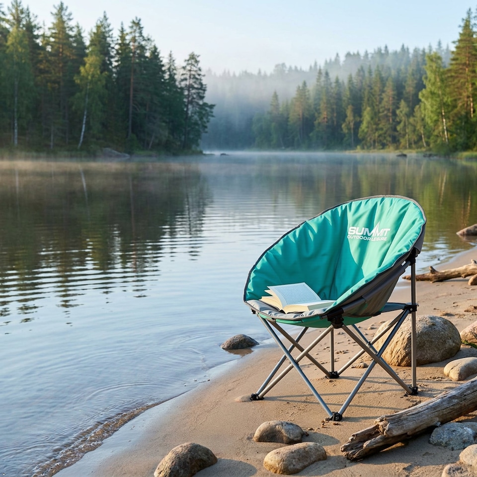 image 1 of PMS Eclipse Folding Camping Chair with Cup Holder, Carry Bag, Green