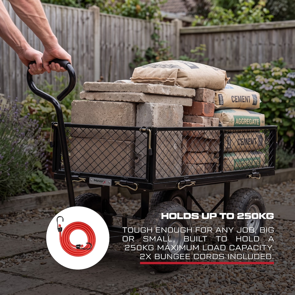 image 1 of MoverX 250KG Garden Trolley Heavy-Duty Wagon, Folding Sides, Rubber Wheels