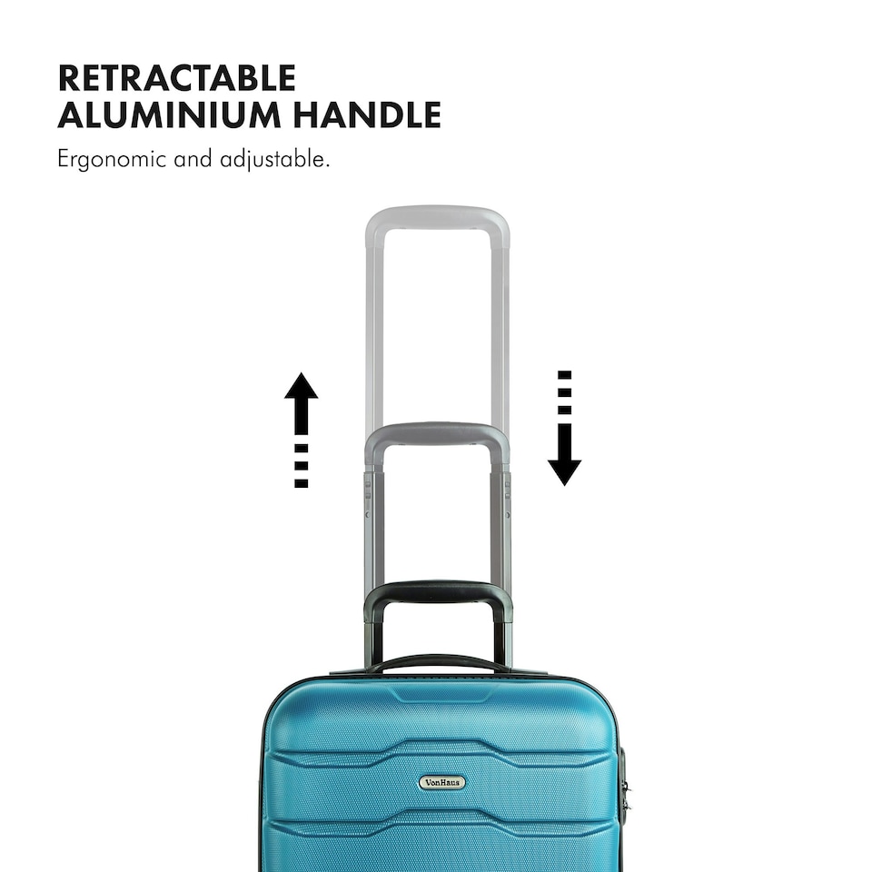 image 1 of VonHaus Teal Carry On Suitcase with 4 Spinner Wheels
