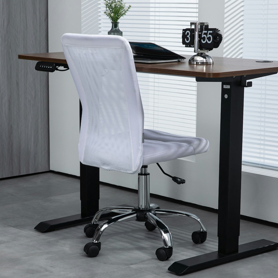 image 1 of Vinsetto Armless Office Chair with Adjustable Height Mesh Back Wheels White
