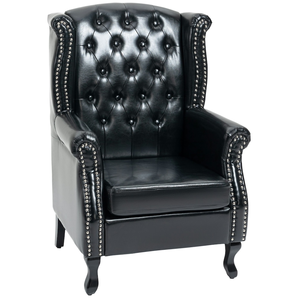 image 1 of HOMCOM Chesterfield-style Wing Back Armchair Tufted Accent Chair Black