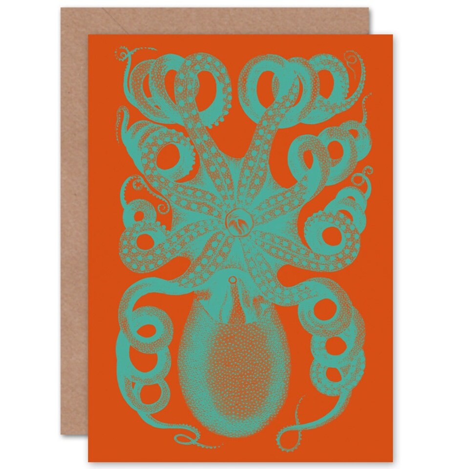 image 1 of Coral Red Octopus Art Blank Just to Say Card