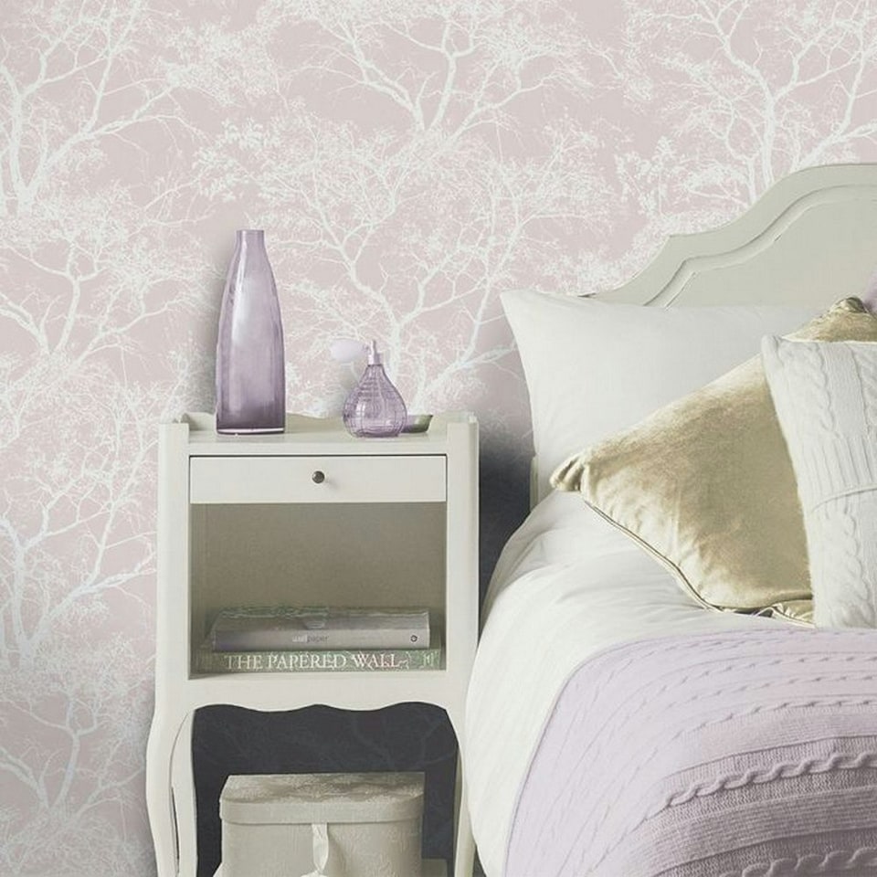 image 1 of Holden Décor Whispering Trees Wallpaper - Dusky Pink/White - One Size Pink