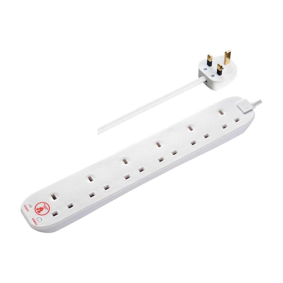image 1 of Masterplug Six Socket Surge Protected Extension Lead 2 Metres Power Strip White