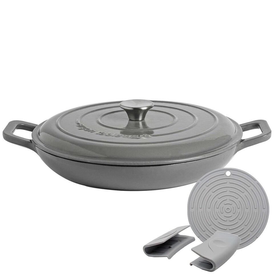 image 1 of Argon Tableware 2.3L Shallow Cast Iron Casserole Dish with Self-Basting Lid - 2.43QT Dutch Oven Roasting Dish | Grey | Slate Grey | 1