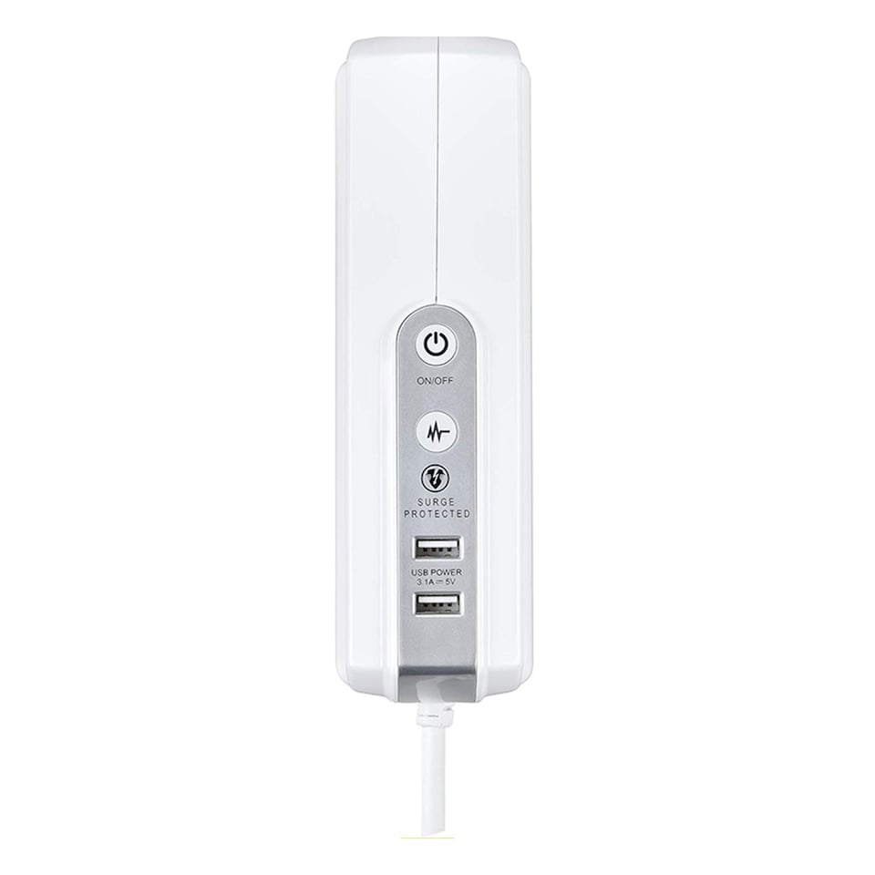 image 1 of Masterplug 6 Socket Surge Protected Extension Lead 2 Metre with USB Ports Switched Power Strip White