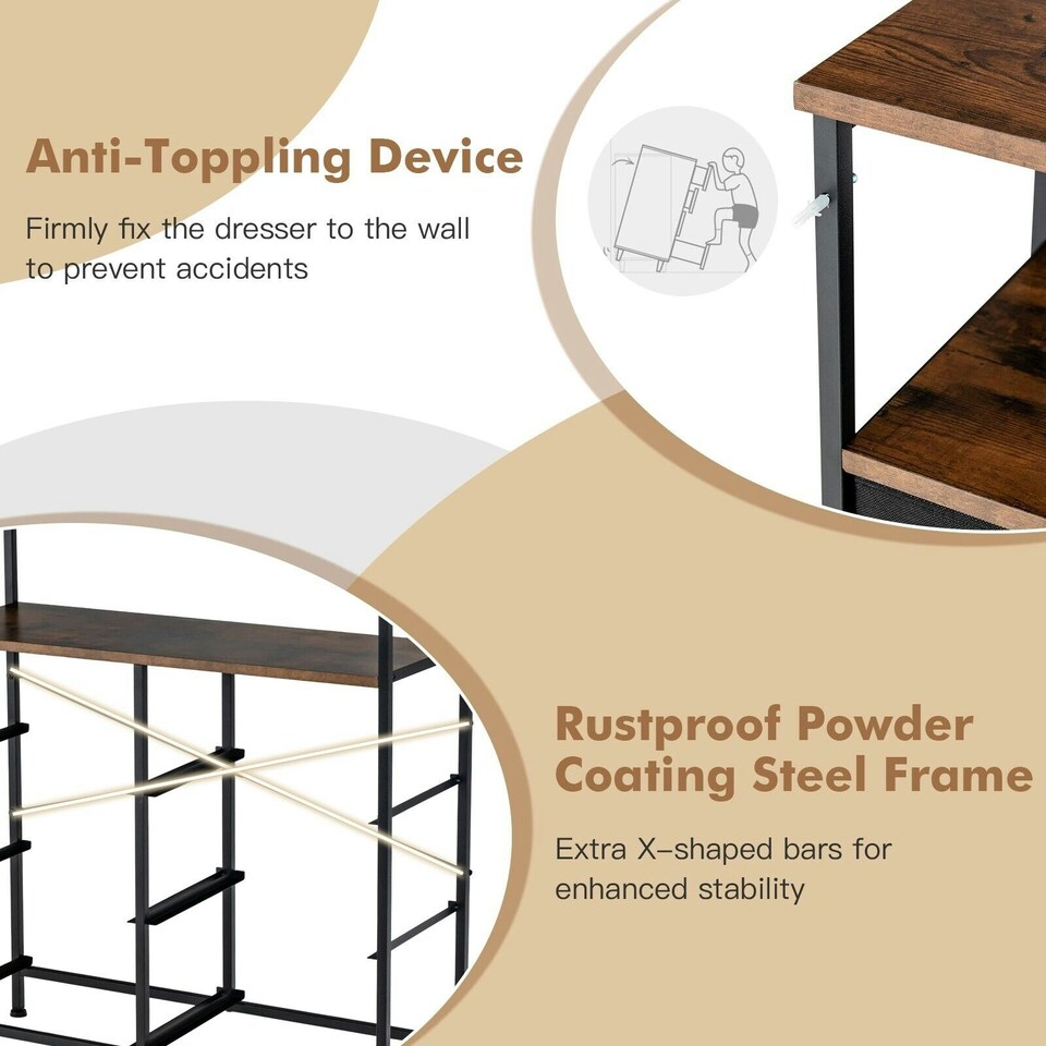 image 1 of COSTWAY 6 Drawers Dresser Organizer 2-Tier Fabric Storage Brown