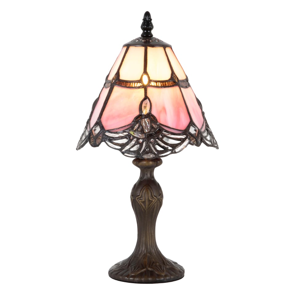 image 1 of Quirky and Petite Pink Stained Glass Tiffany Lamp with Clear Strip and Beads | Pink