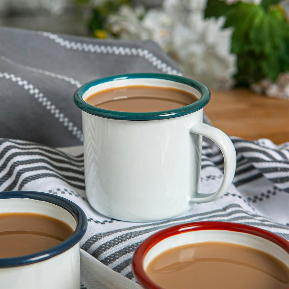 image 1 of Argon Tableware White Enamel Mugs - 375ml - Green - Pack of 6 Green