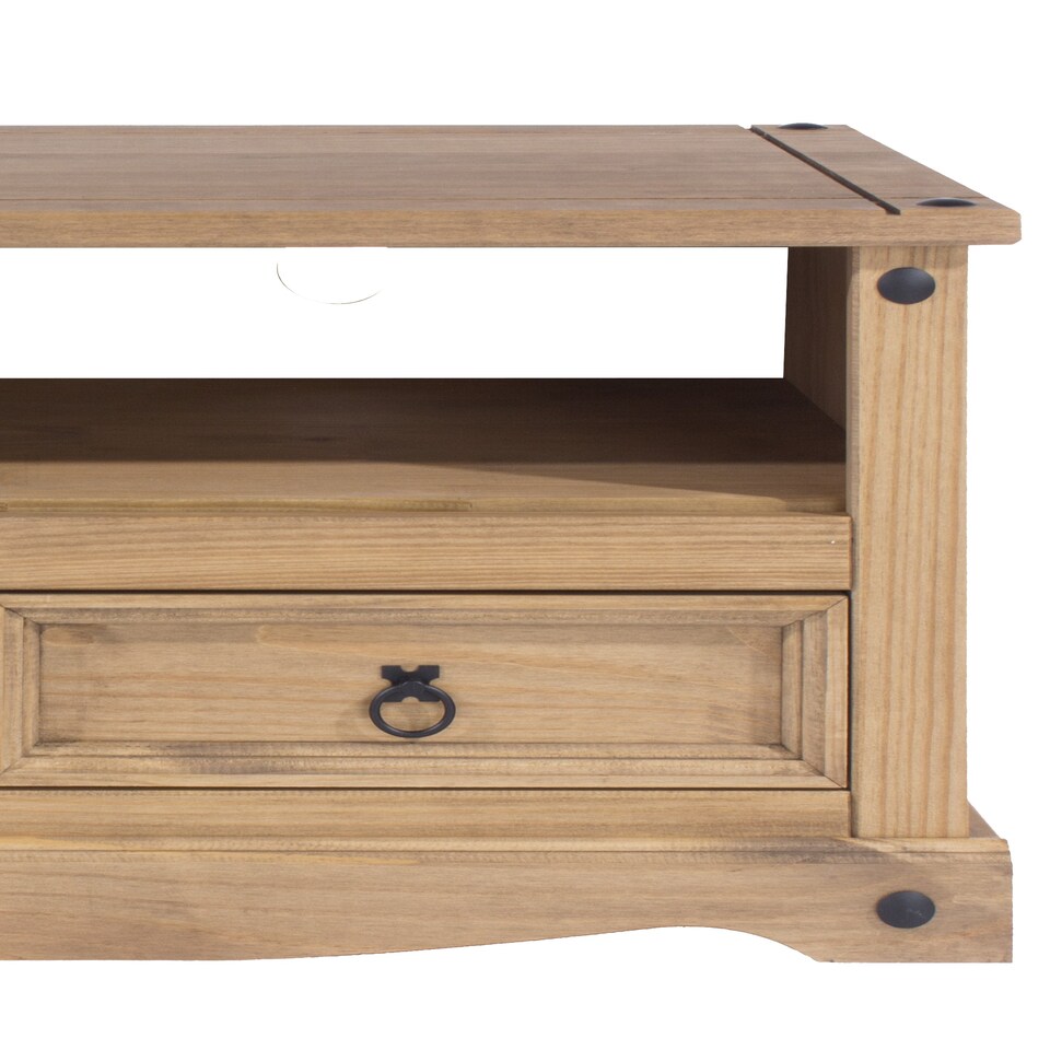 image 1 of Corona Flat Screen TV Unit - Antique Waxed Pine Media Cabinet with Drawers, Shelf, and Traditional Mexican Design | Brown | Brown | 1
