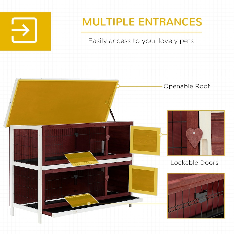 image 1 of PawHut Rabbit Hutch, Guinea Pig Cage 2-Tier Bunny House w/ No-Leak Trays