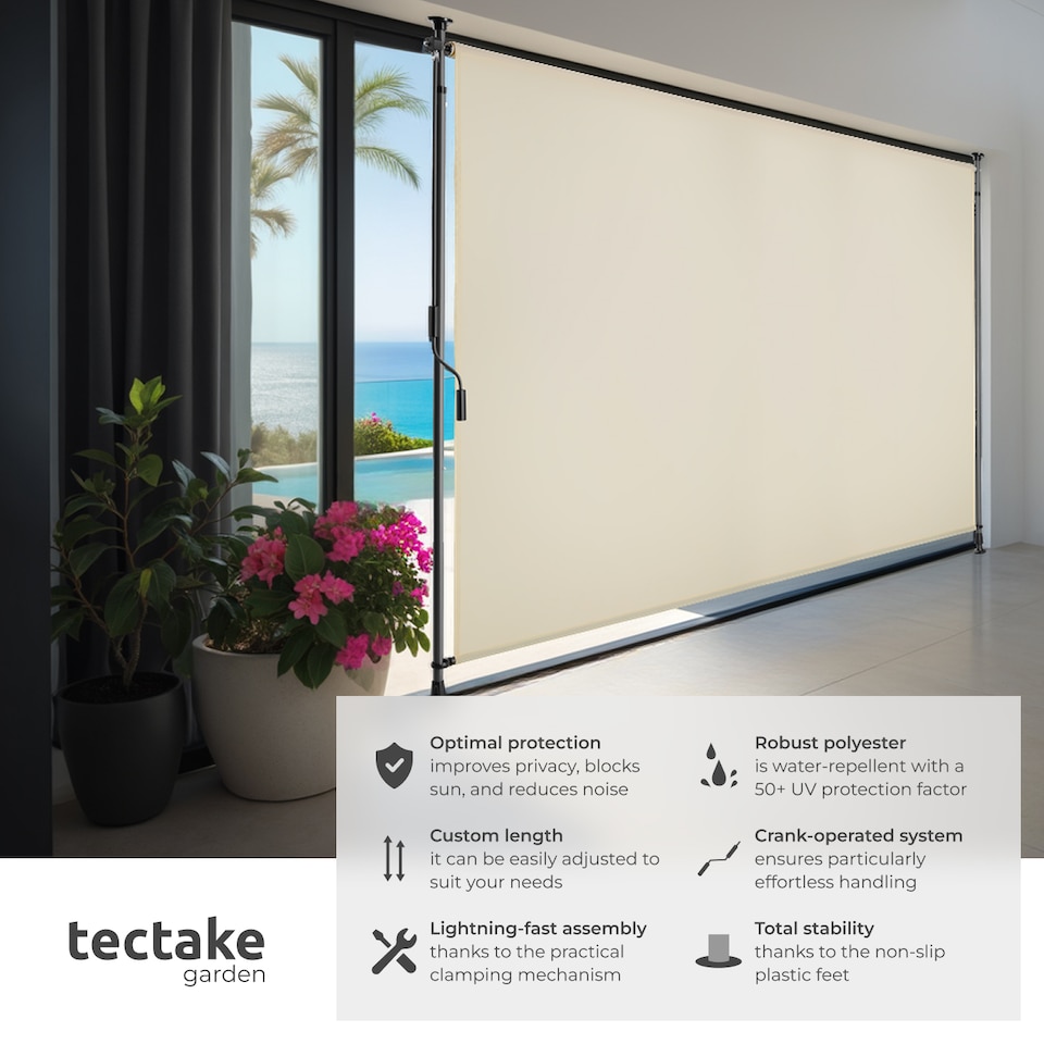 image 1 of Retractable Awning Taija - tooless installation, with hand crank, retractable and UV blocking | Cream | beige | 200 x 310 cm | 1
