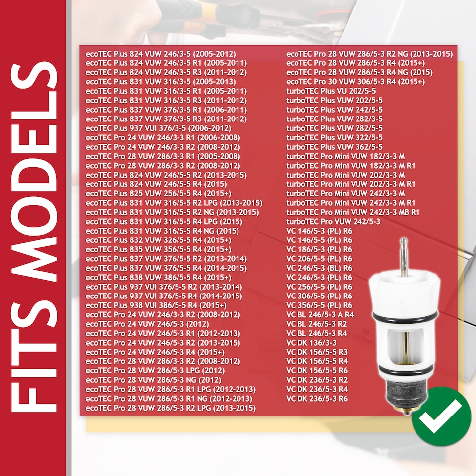 image 1 of SPARES2GO Diverter Valve Repair Cartridge for Vaillant ecoTEC turboTEC Plus Pro VUW Boiler (0020132682 / 178978)