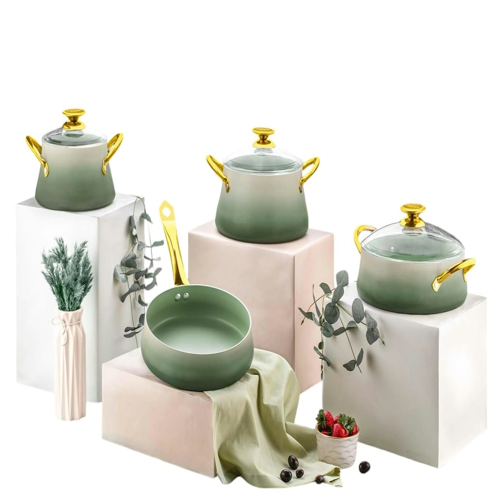 image 1 of Dora Collection 7-Piece Non-Stick Granite Cookware Set (Green)