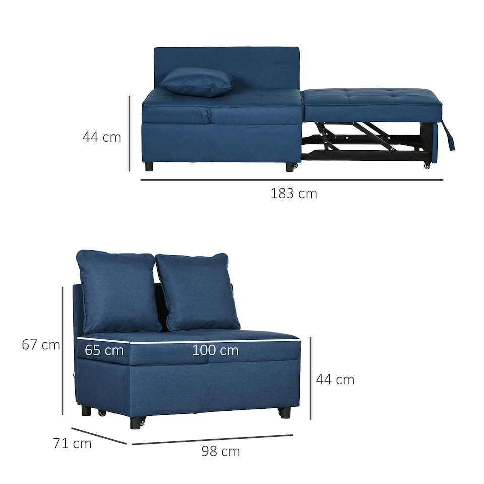 image 1 of HOMCOM Folding Sleeper Sofa Bed Chair with Pillows, Pocket, Blue