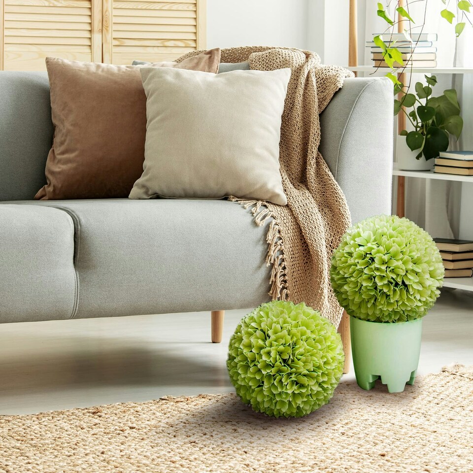 image 1 of COSTWAY 2 PCS Artificial Plant Topiary Balls Green Green | One Size