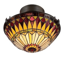 West End 2 Light Flush Ceiling Light Vintage Bronze, Tiffany Glass, E27