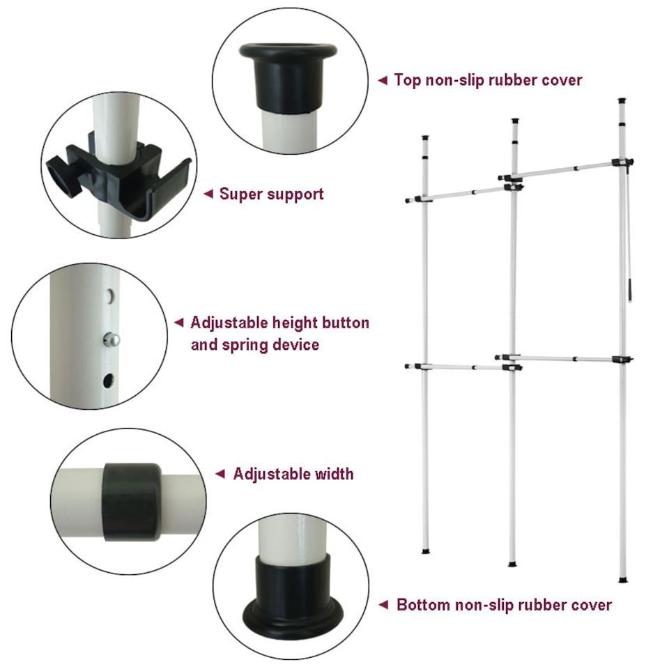 image 1 of House of Home Telescopic Double Rail Clothes Wardrobe Organise Hanging Rack Adjustable Storage | White | Not provided