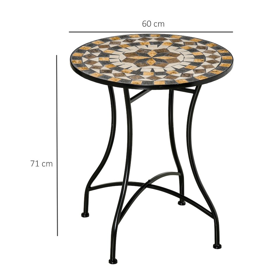 image 1 of Outsunny 60 cm Mosaic Garden Table, Small Round Outdoor Side Table with Ceramic Top, Plant Stand for Patio, Balcony | Grey
