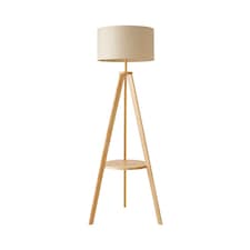 ValueLights Morrigan Cream Shade Wood Tripod Floor Lamp and Bulb
